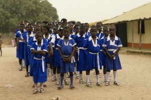 GAMBIA - 1988/01/01: Gambia, Jambur Village, Independence Celebration, Local Schoolgirls. (Photo by Wolfgang Kaehler/LightRocket via Getty Images)