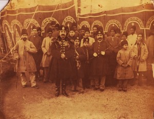 This 1895 photo was taken by one of the most important photographers of the Qajar era, Abdullah Qajar (1850-1909). In this rare photo, Nasser al-Din Shah is accompanied by his sons, members of court, and most of his favourite and influential slaves. There are 10 African eunuchs in the photo, among them Haji Firouz (the one wearing white and standing behind the king) who was one of the most trusted slaves of the king. Outside one of the royal tents, Norouz 1895 (Iranian New Year), possibly Shahrestanak, Tehran. Photograph: Abdullah Qajar/Courtesy of Pedram Khosronejad/Kimia Foundation 