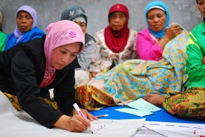 In Yogyakarta, Indonesia, women at a community meeting discuss the reconstruction of their village in the wake of the 2006 tsunami and earthquake. Photo: World Bank/Nugroho Nurdikiawan Sunjoyo
