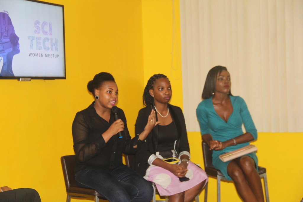 L -R: Damilola Solesi, Abisoye Ajayi and Dami Teidi during the Panel Discussion at the SciTech MeetUp. Photo: Funmilayo Ajala