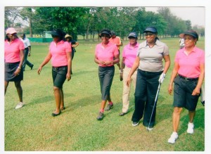 R-L: Mrs. Ransome Kuti, Dame Abimbola Fashola and some of the members of the Ikeja Golf Club