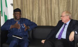 L-R: Minister of Solid Minerals Development, Dr Kayode Fayemi; with Australian Foreign Affairs Assistant Secretary (Africa Branch), Matthew Neuhaus; during a meeting in Abuja.