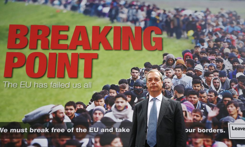 igel Farage with the ‘Breaking point’ poster. Photograph: Philip Toscano/PA