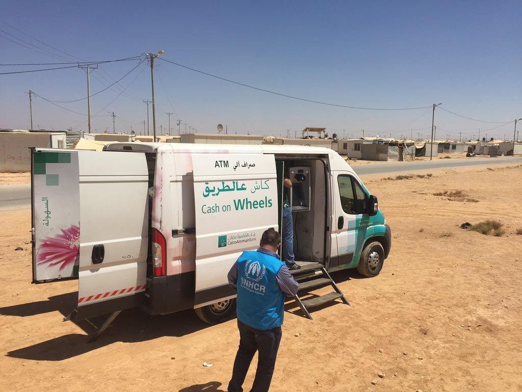 The UNHCR is working to bring cash assistance through biometrics – iris scanning technology, in this case – to refugees in Zaatari camp. Photograph: Volker Schimmel/UNHCR