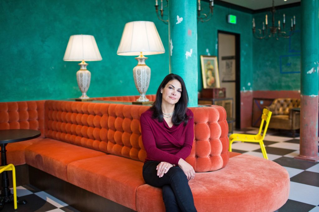 Airbnb’s Chief Business Affairs and Legal Officer Belinda Johnson in the new Cuba inspired room at headquarters in San Francisco on June 29, 2016. Photo by Michelle Le.