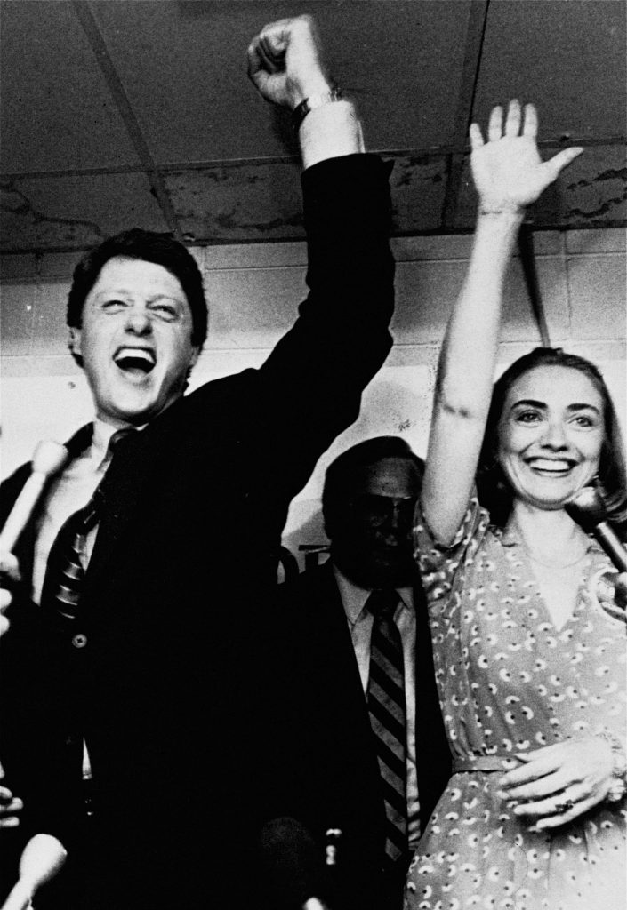 Former Arkansas governor Bill Clinton and first lady Hillary celebrate his victory in the Democratic runoff in 1982. Photograph: AP