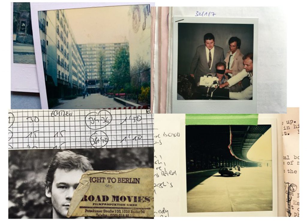 Berlin scrapbook … film publicity shots and Petit’s scribbled-on Polaroids taken for continuity Composite: Chris Petit