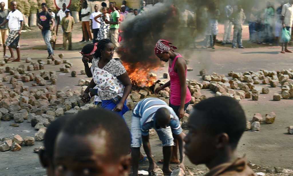 Protests in Burundi’s capital, Bujumbura, in July 2015. President Pierre Nkurunziza’s bid for a third term last year triggered unrest, a failed coup and months of terror. Photograph: Carl de Souza/AFP/Getty Images