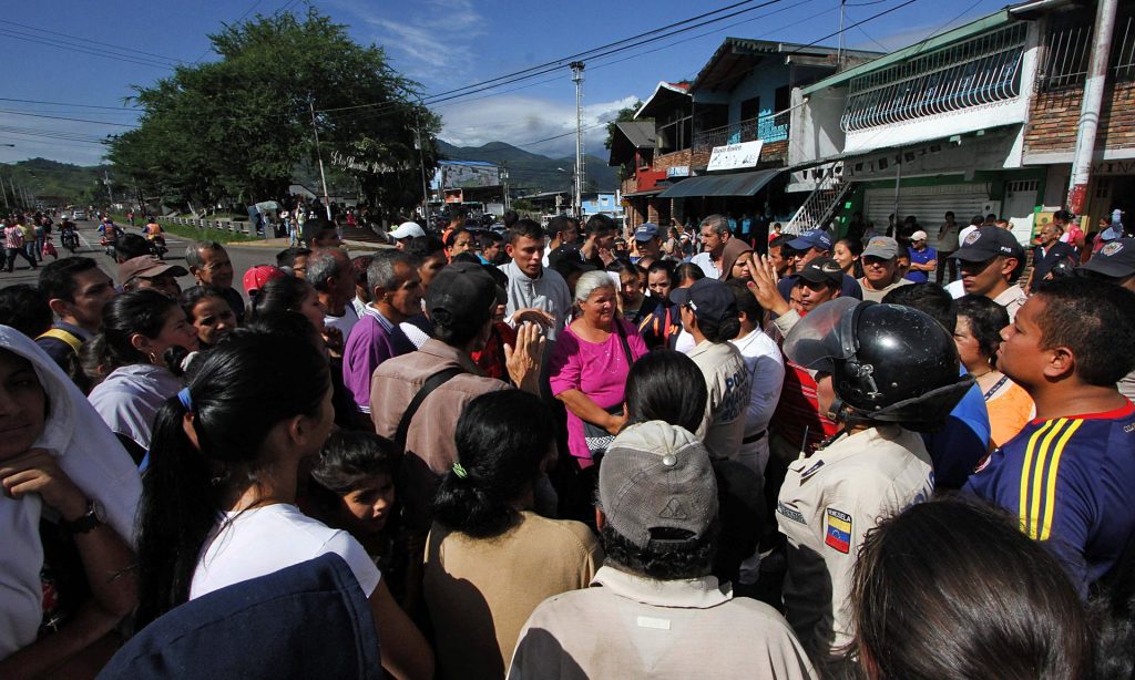 People protest for the lack of food, in San Cristobal, Tachira state, in the border with Colombia, earlier this month. Photograph: George Castellano/AFP/Getty