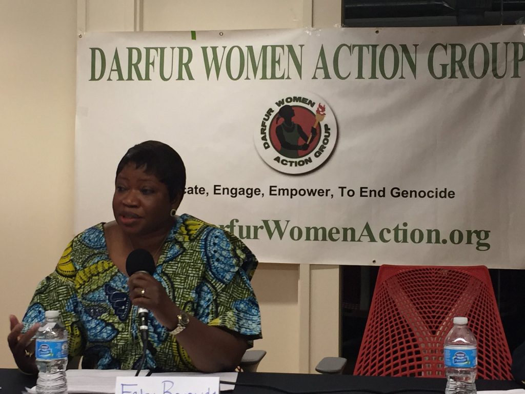Fatou Bensouda, the ICC’s chief prosecutor, speaks to the Darfur Women Action Group in 2014. Photograph: Courtesy of ICC