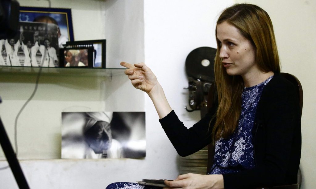 German documentary film-maker Katharina von Schroeder looks at film archives of Jadallah Jubara. Photograph: Ashraf Shazly/AFP/Getty Images