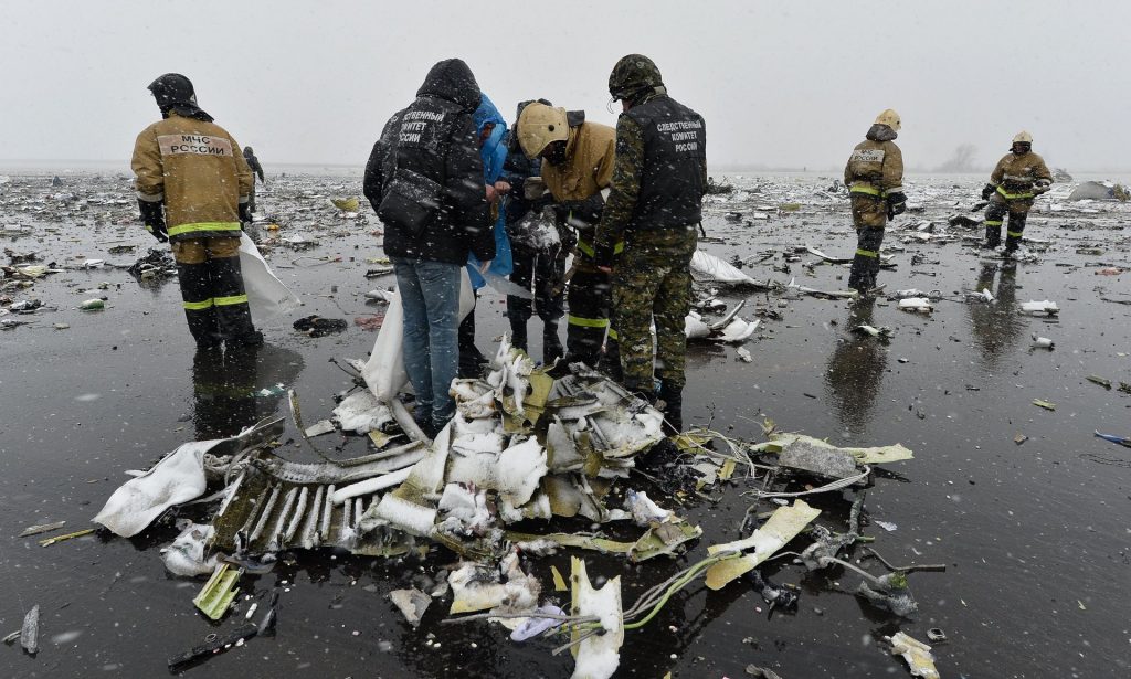 A Flydubai flight crashed at Rostov-On-Don, Russia, in March. Photograph: Xinhua/Rex/Shutterstock