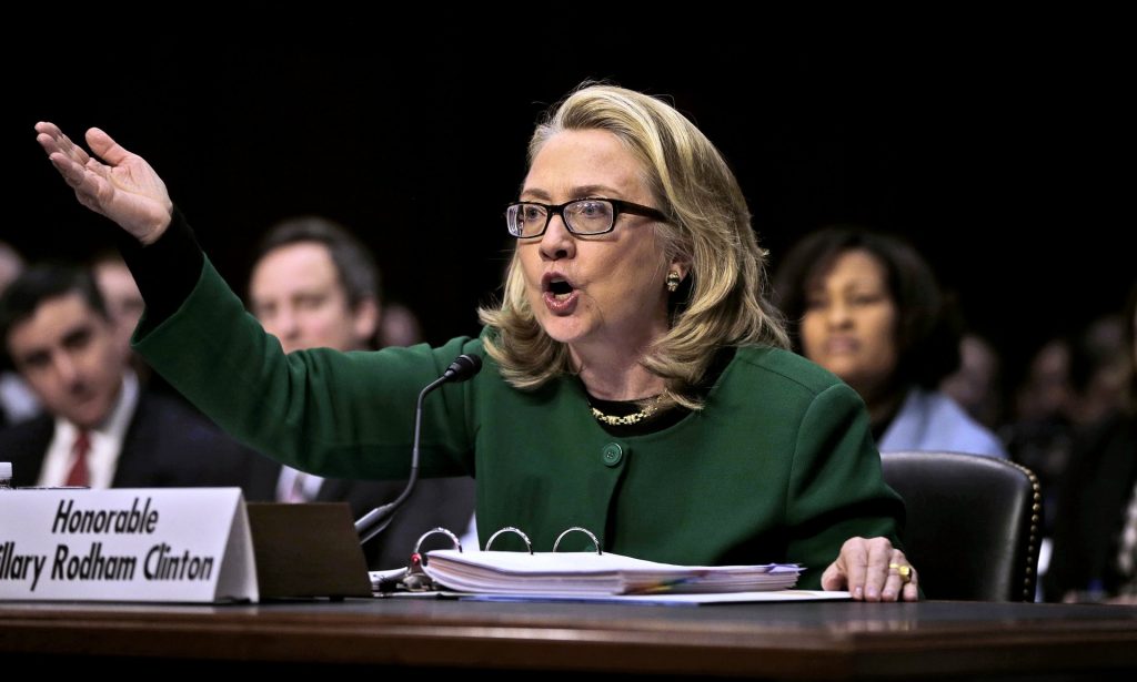 Secretary Clinton testifies on Capitol Hill about the attack in Benghazi, Libya, that killed four people. Photograph: Pablo Martinez Monsivais/AP