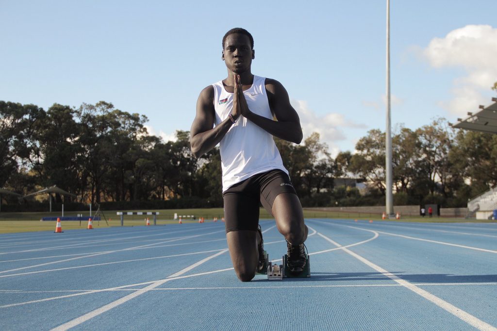 Mangar Makur Chuot training in Perth. Photograph: Ben Doherty for the Guardian