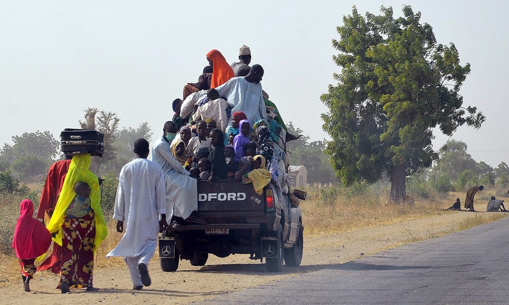People flee after Boko Haram attacks on Mairi village, on the outskirts of Maiduguri in Borno. Photograph: AFP/Getty Images