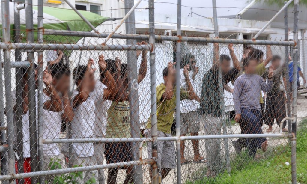 Asylum seekers at the Manus Island detention centre in Papua New Guinea. Asylum seekers who arrive in Australia by boat without a visa are sent to either Manus or Nauru, where most are held in indefinite, arbitrary detention. Photograph: Stringer/Reuters