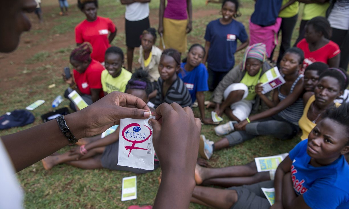 In Busia, Uganda, young women attend an education session on family planning. Government commitments to the 2020 contraception targets are still dependent on donor funding. Photograph: Jonathan Torgovnik/Getty