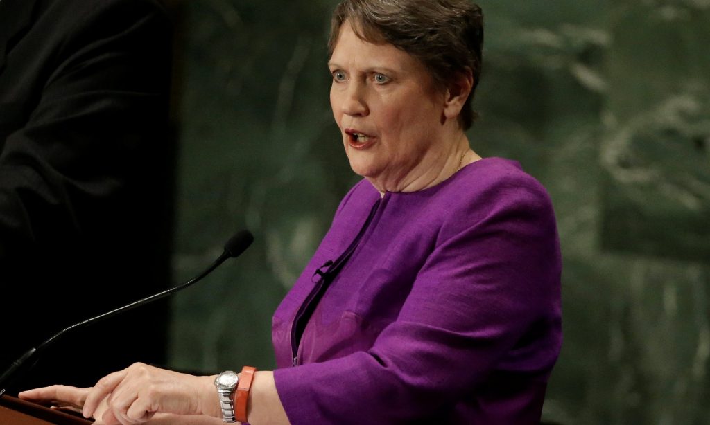 Helen Clark speaks during a debate at the UN general assembly in New York between candidates vying to be the next secretary general. Photograph: Mike Segar/Reuters