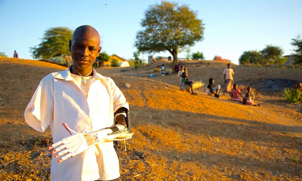 A charity uses 3D printers to make prosthetic limbs for children injured in war in Africa, such as Daniel, pictured. Photograph: Not Impossible/Project Daniel
