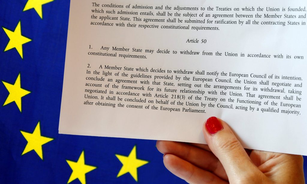 Article 50 of the EU’s Lisbon Treaty. Photograph: Francois Lenoir/Reuters
