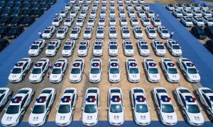 New police cars and other vehicles assigned for the upcoming G20 Hangzhou Summit. The city is being cleaned up and revamped for the visit of world leaders. Photograph: Imaginechina/REX/Shutterstock