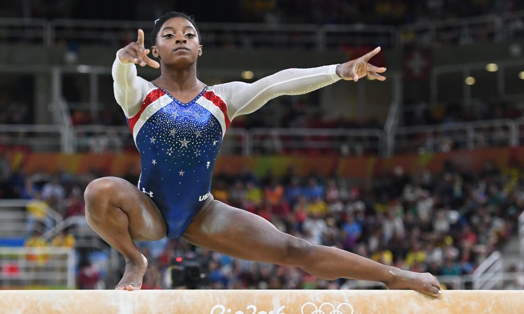 The Olympic event was less a competition than a coronation for Simone Biles, who has now won her last 14 all-around meets, dating back to her debut season as a senior gymnast in 2013. Photograph: UPI/Barcroft Images