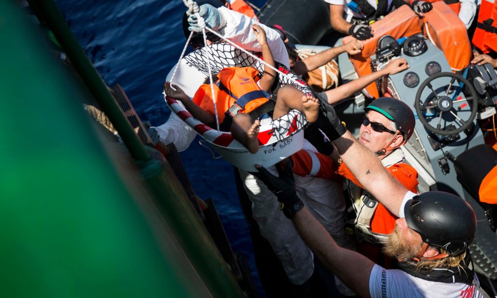 Babies are also rescued by MSF from the Mediterranean, the smallest just four months old. Photograph: Andrew McConnell/Panos