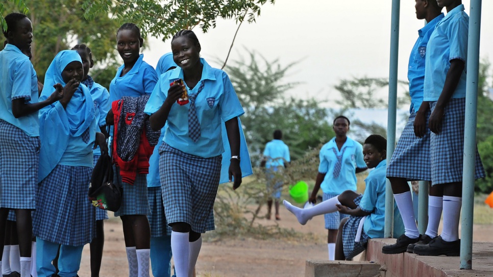 Esther Nyakong, 18, and her schoolmates return to the classroom at Morneau Shepell boarding school for girls, near Kakuma refugee camp. © UNHCR/Anthony Karumba