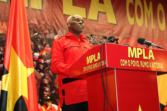 MPLA President, José Eduardo dos Santos, addresses the opening act of the MPLA 7th ordinary congress