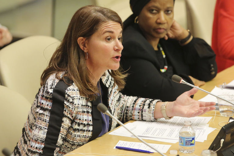 Melinda participating in the Making Every Woman and Girl Count program at the United Nations last September. Photo: Getty