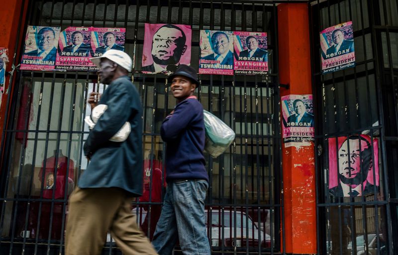 Posters portraying Morgan Tsvangirai in Harare on Nov. 15, 2017 Source: AFP/Getty Images