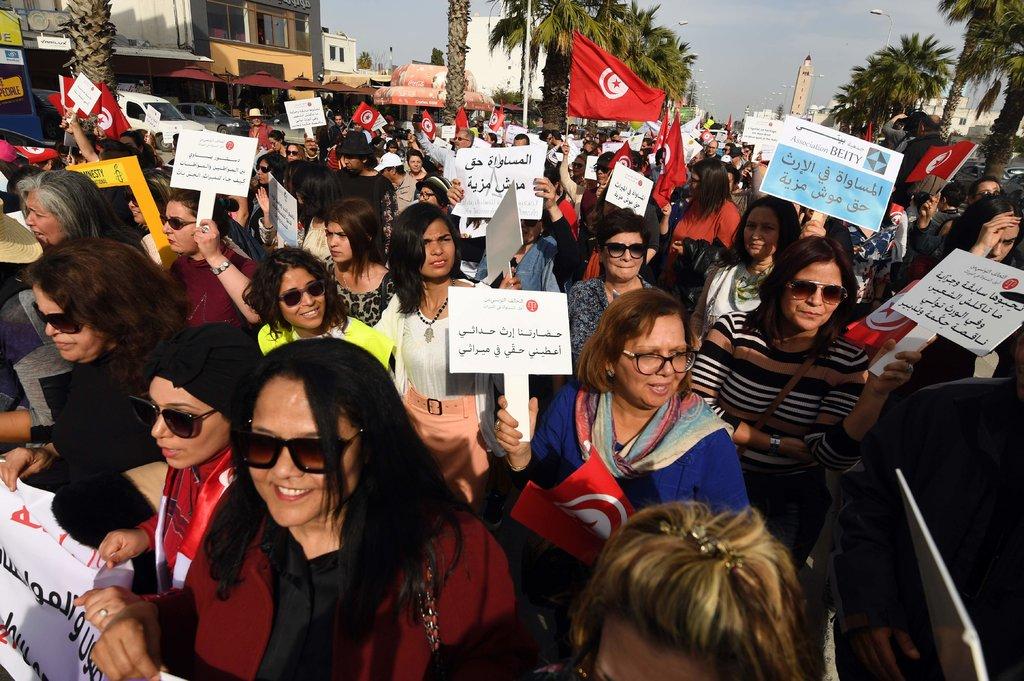 Demonstrating for women’s rights under religious law last month in Tunis, the capital of Tunisia.CreditFethi Belaid/Agence France-Presse — Getty Images
