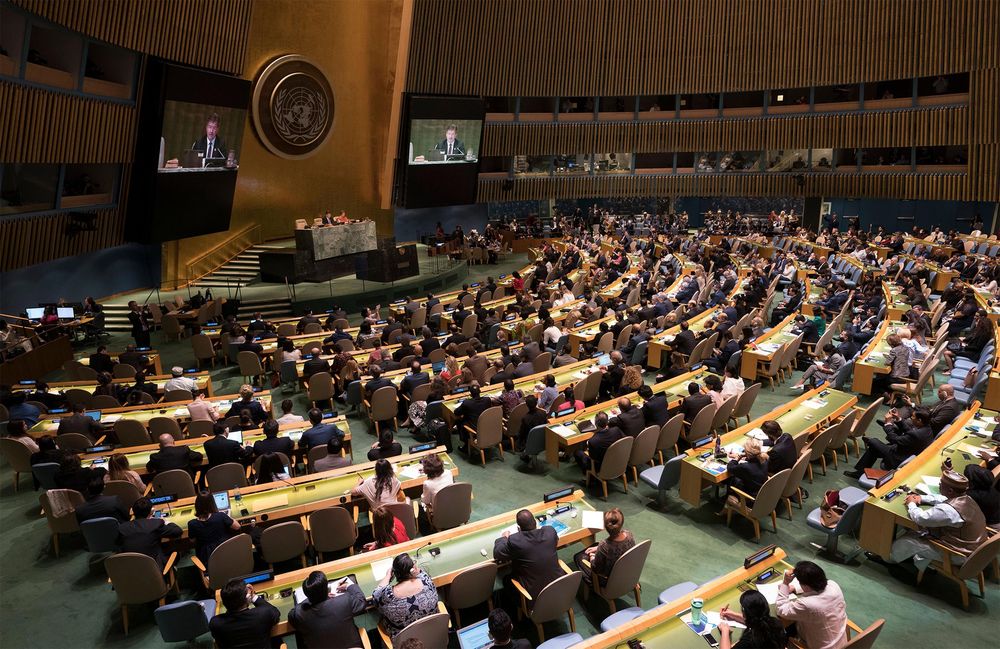 The results are announced during a General Assembly meeting to elect the five non-permanent members of the Security Council June 8 at the United Nations in New York. Photographer: Don Emmert/AFP via Getty Images