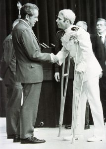 McCain is welcomed by U.S. President Richard Nixon in Washington on May 24, 1973. Source: Hulton Archive via Getty Images