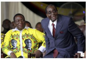  Zimbabwe's Robert Mugabe (R) shares a joke with Emmerson Mnangagwa during Mugabe's birthday celebrations at Great Zimbabwe in Masvingo, February 27, 2016. File. REUTERS/Philimon Bulawayo