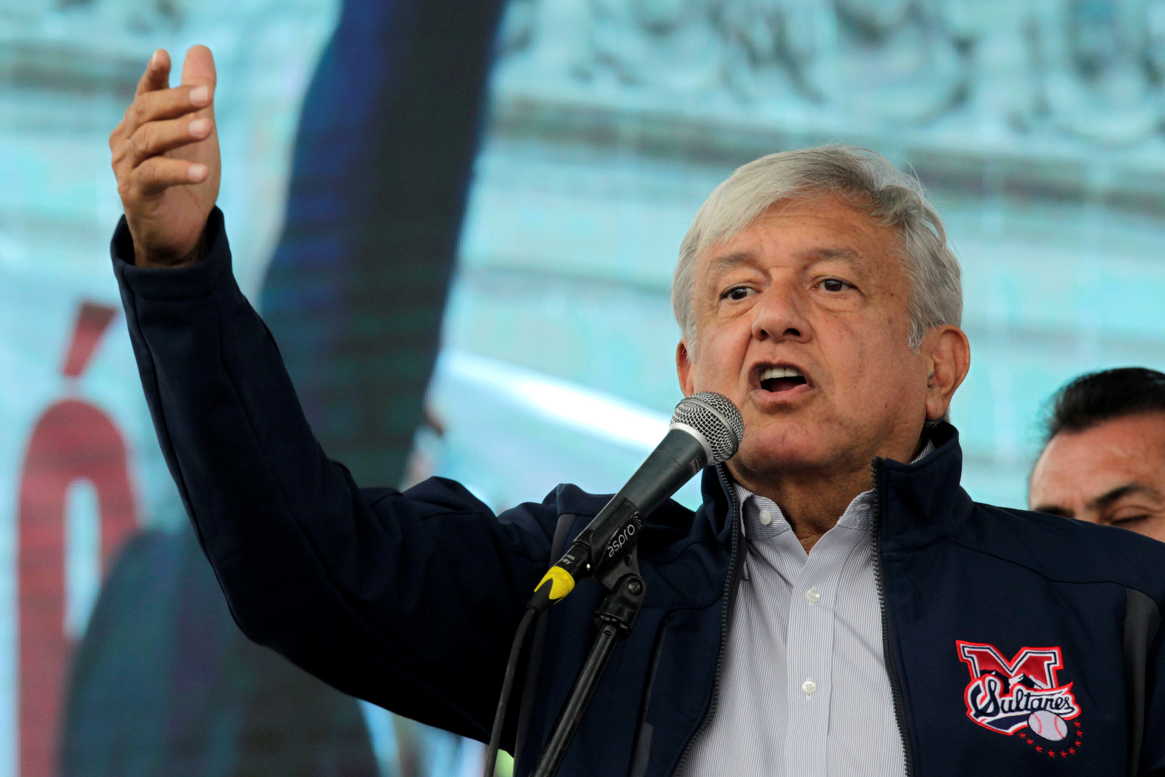 Mexico's President-elect Andres Manuel Lopez Obrador talks to supporters as he continues with his tour to thank supporters for his victory in the July 1 election in Monterrey, Mexico October 19, 2018. REUTERS/Daniel Becerril - RC16AFC9D770