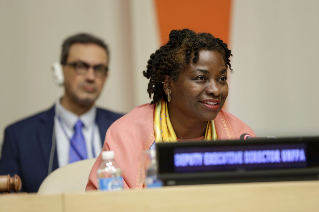 Scenes from the Official Commemoration of the International Day for the Elimination of Violence Against Women held in the ECOSOC Chamber in United Nations Headquarters on 21 November 2016. Pictured: Natalia Kanem, Deputy Executive Director UNFPA   As in previous years, the Official Commemoration took place at the start of the 16 Days of Activism against Gender-Based Violence, and marks the beginning of the UNiTE CampaignÕs ÒOrange the World: End Violence Against Women and GirlsÓ initiative.   This year the UNiTE CampaignÕs call for the 16 Days of Activism Against Gender-Based Violence is ÒOrange the World: Raise Money to End Violence Against Women and Girls.Ó  Photo: UN Women/Ryan Brown