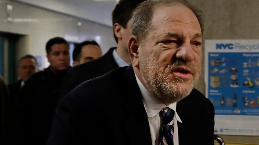 Harvey Weinstein arrives at court in his rape trial, in New York, Thursday, Feb. 13, 2020. (AP Photo/Richard Drew)