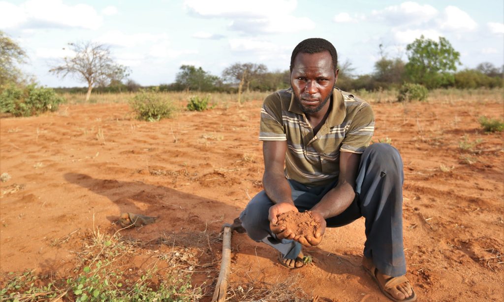 The UN is calling for more aid to southern Africa to help farmers like Peter, pictured here in Kenya, to be spent on drought-resistant seeds. Photograph: Farm Africa