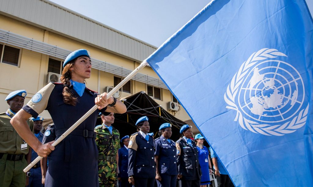 UN police officers in Juba, South Sudan. In some countries, social taboos make it impossible for male soldiers to communicate with women, underlining the vital role of female peacekeepers. Photograph: JC McIlwaine/UN Photo