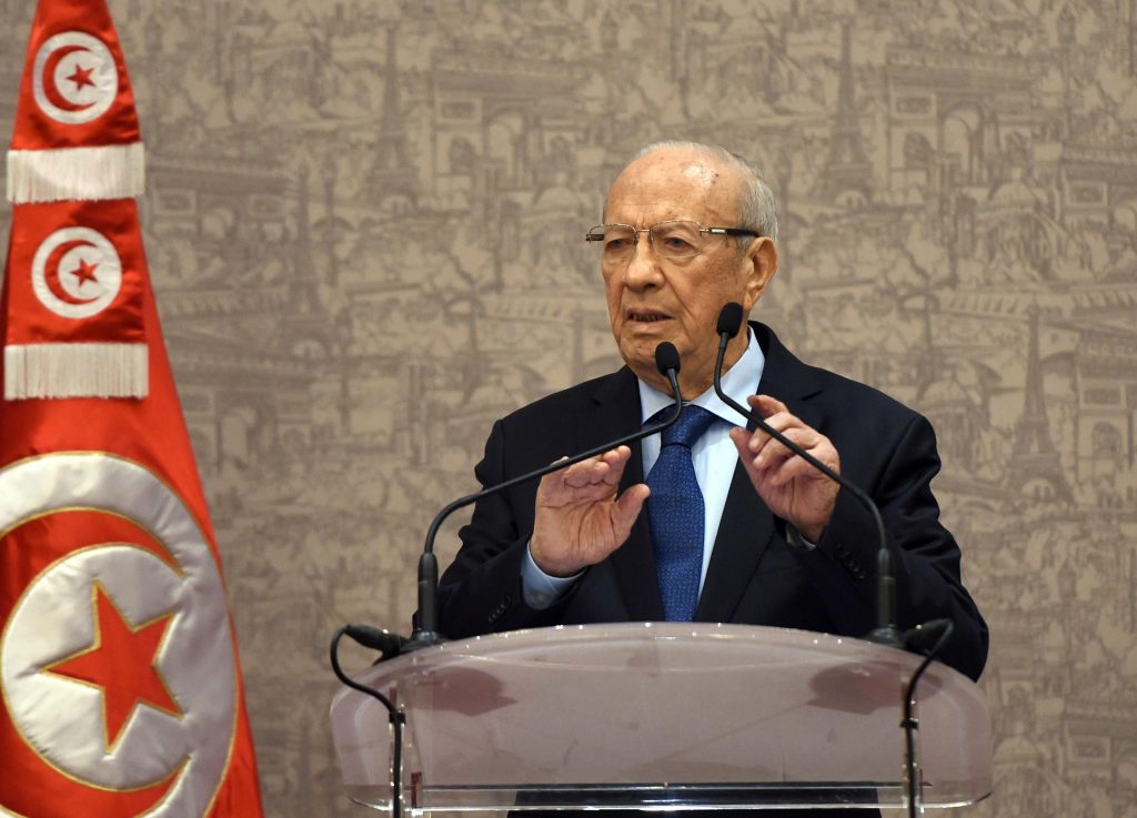 Newly elected Tunisian President Beji Caid Essebsi gives a press conference in Tunis, (AP Photo/Str)