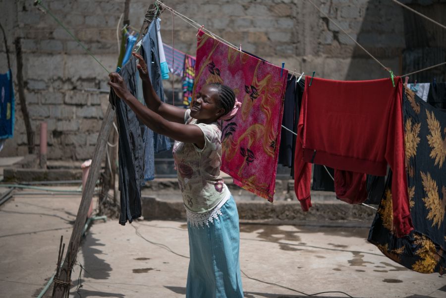Tabitha Mwikali, 36, is a domestic worker. She lives in Mukuru, one of Nairobi’s biggest informal settlements. She is from Matuu in south eastern Kenya, where she has sent her children to live as she can’t afford to feed them or send them to school on her weekly wage of 200 - 250 shillings (approx. $2.50).
