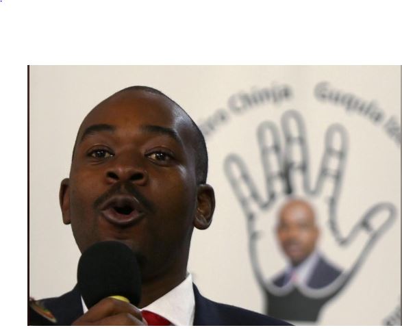 Opposition Movement for Democratic Change (MDC) leader Nelson Chamisa speaks during the launch of his party's election manifesto in Harare, Zimbabwe, June 7, 2018. REUTERS/Philimon Bulawayo